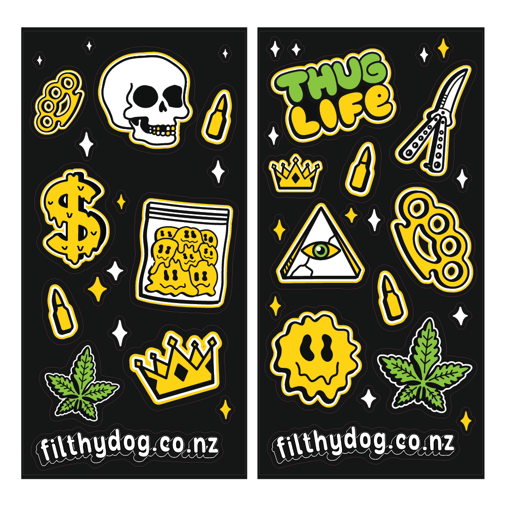 Thug Life - Sticker Sheet - Filthy Dog Decals