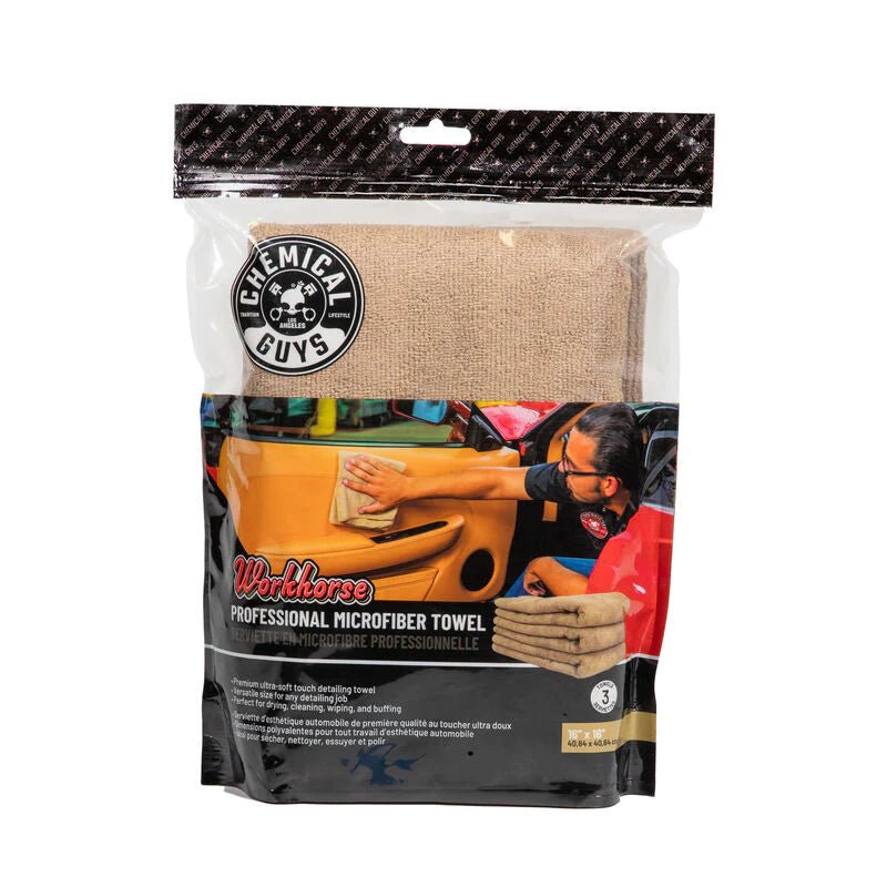 Workhorse Tan Brown Professional Grade Microfiber Towel 16"X16" (Leather & Vinyl) (3 Pack) - Filthy Dog Decals