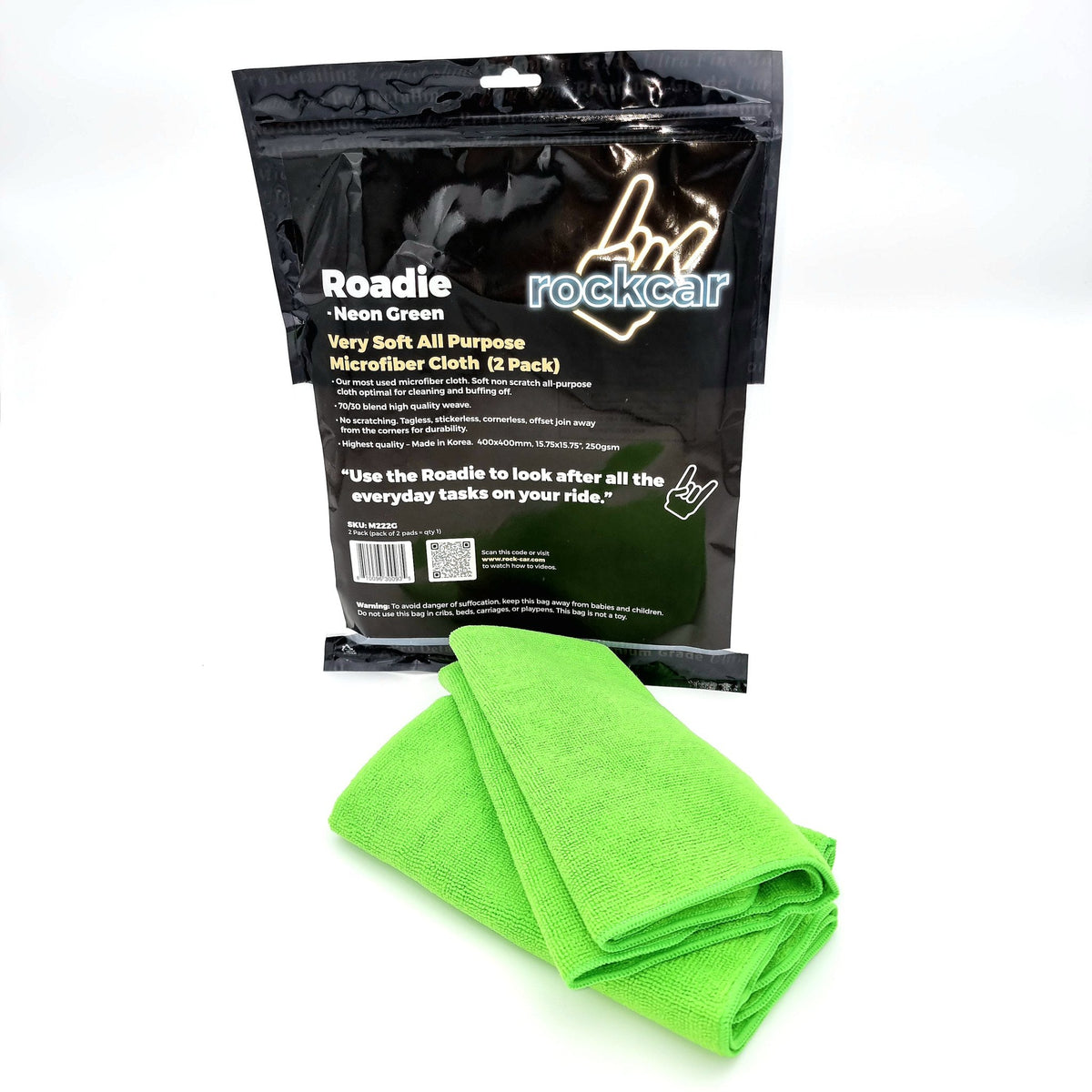 Rockcar Roadie microfibre cloth 2 pack - Green Pop (1)