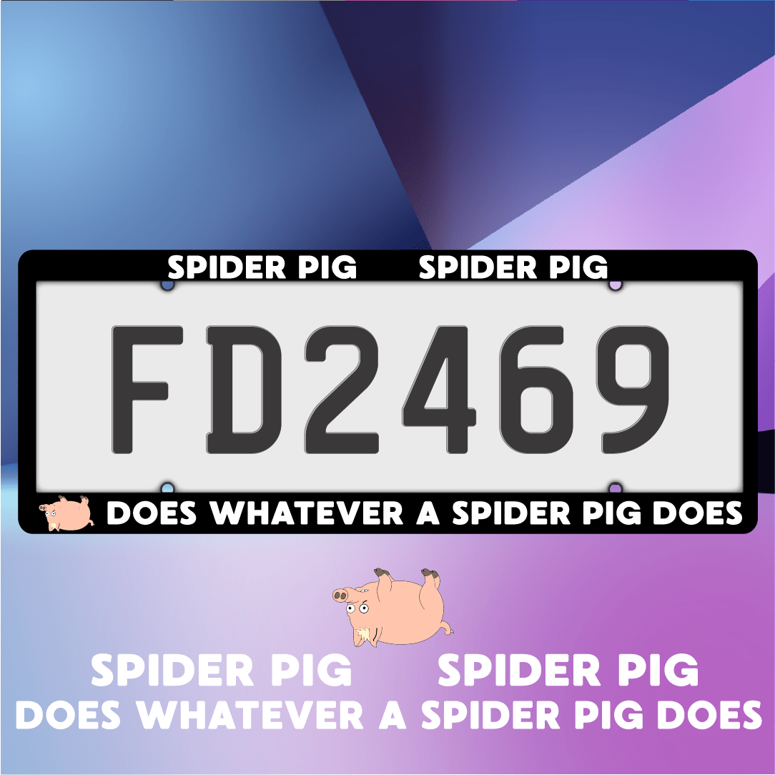 Spider Pig Plate Frames - Filthy Dog Decals